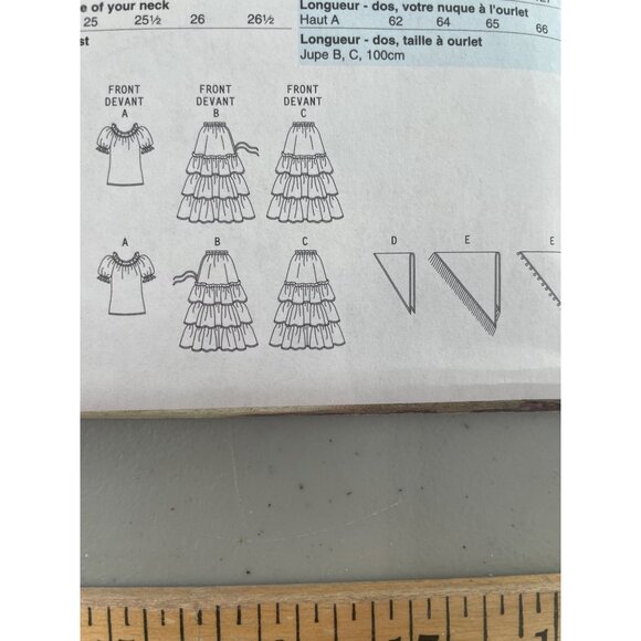 Butterick B4889 Gypsy Costume Sewing Pattern Size XS-S-M Top Skirt Tiered Ruffle - Picture 5 of 7